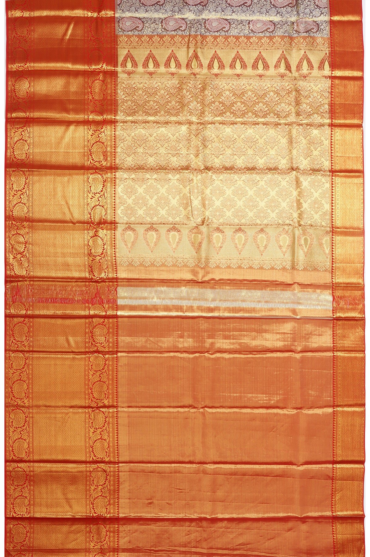 Blue Kanchipuram Silk Saree with Floral Zari and Red Pallu Regular price - Image 5