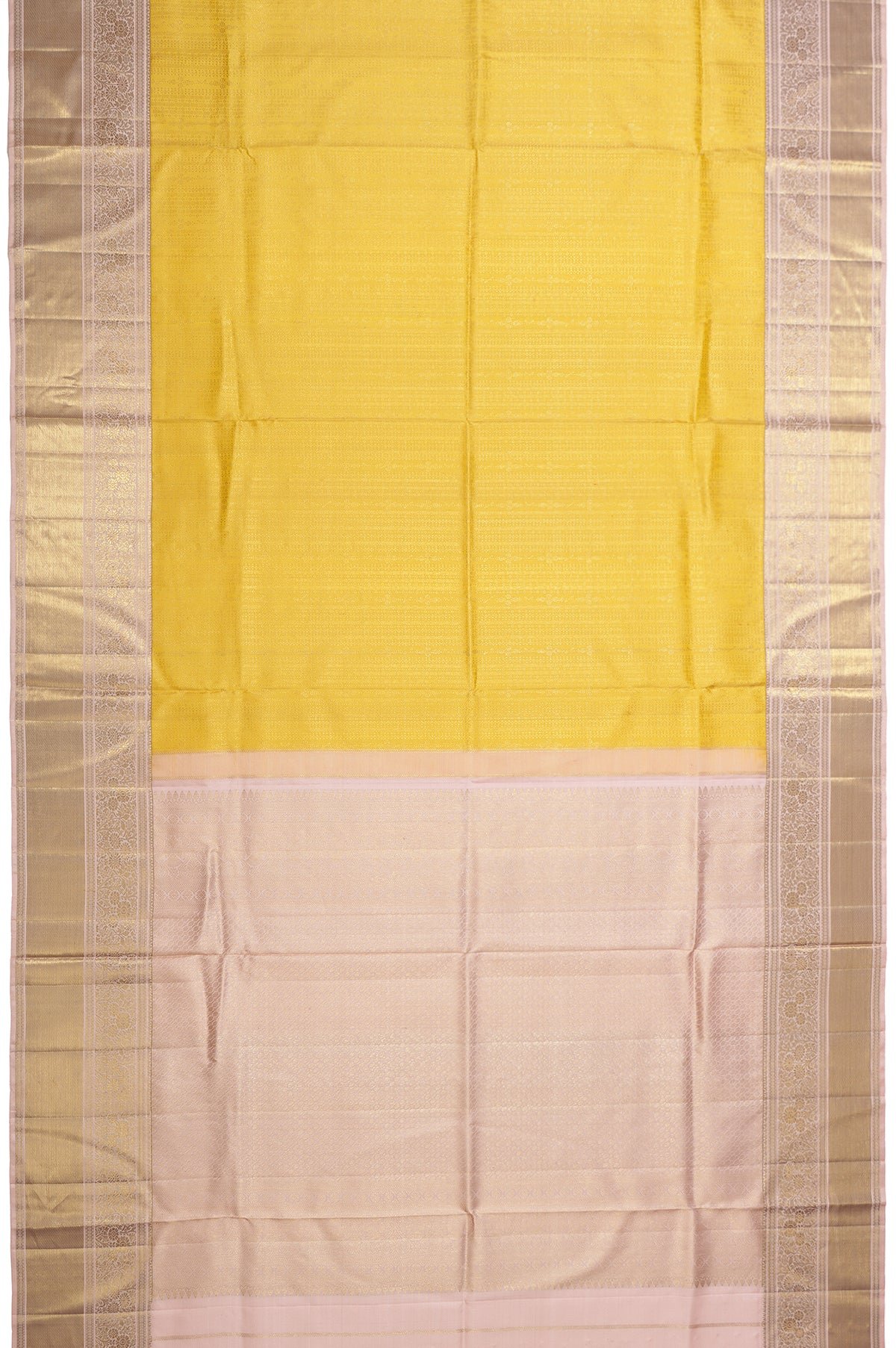 Yellow Kanchipuram Silk Saree with Onion Pink Zari Pallu - Image 4