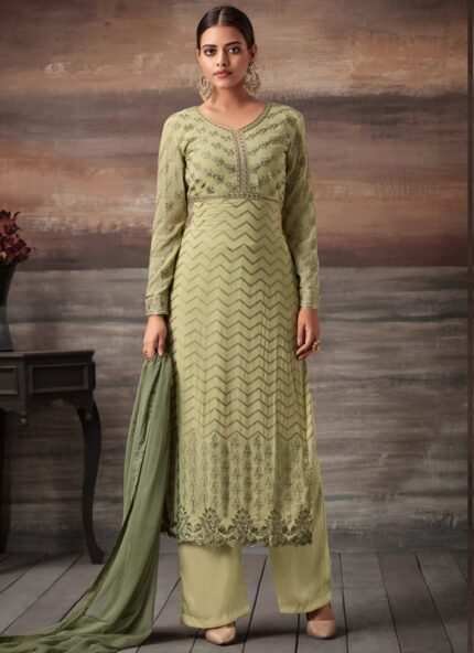 Beige Georgette Embroidered Straight Cut Suit Glamour Vol 48 48003 By Mohini Fashion SC/010221