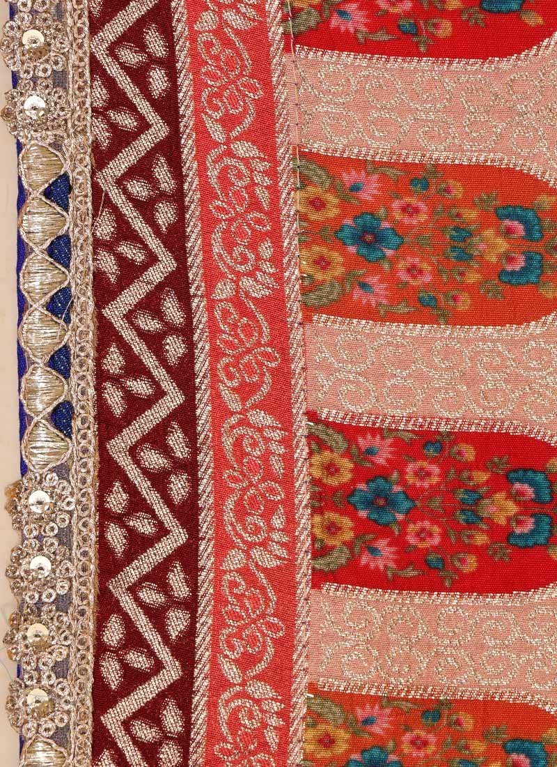 Blue Viscose Chanderi Silk Embroidered N Zari Work Saree Party Wear - Image 6