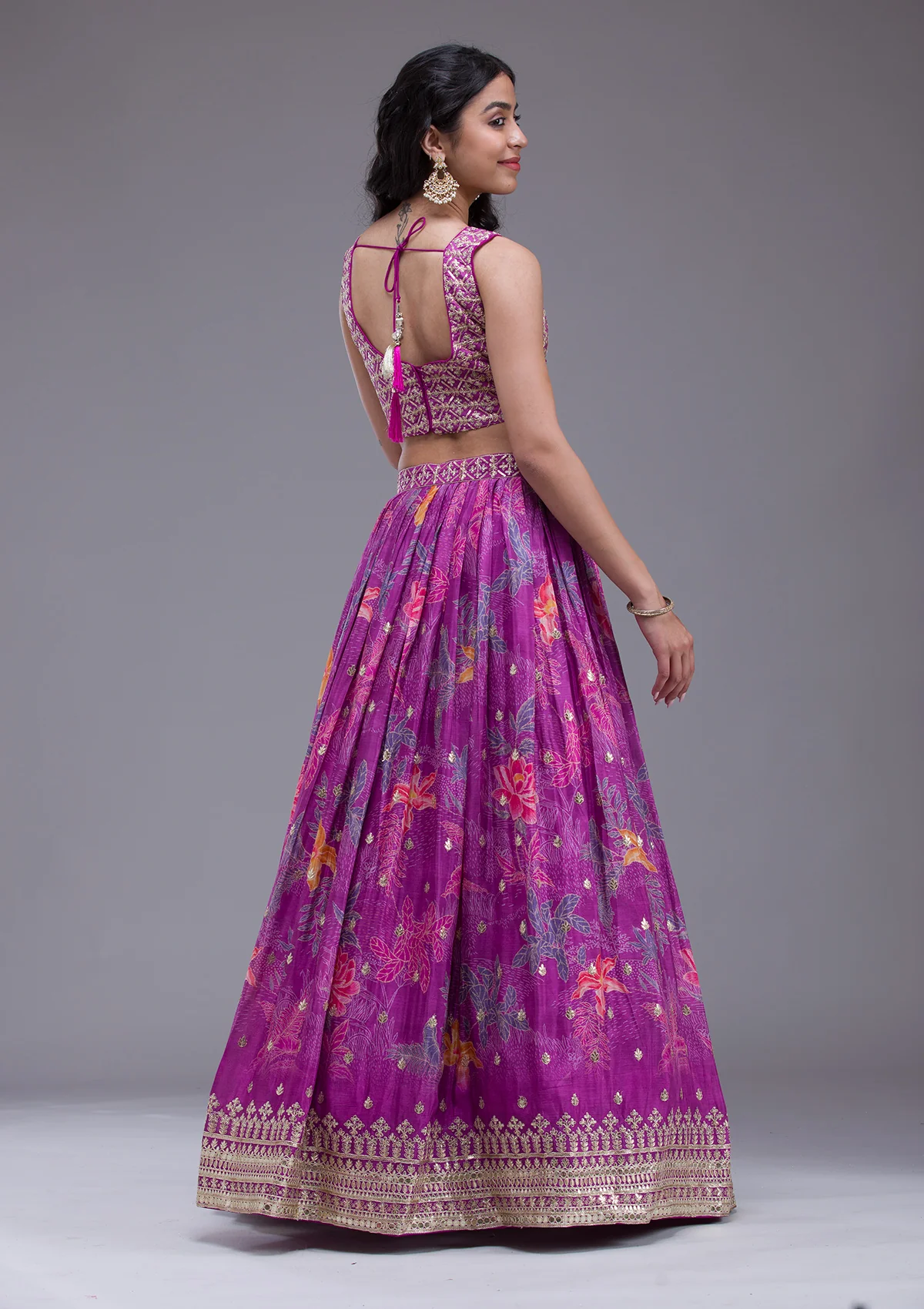 Wine Sequins Georgette Readymade Lehenga - Image 2