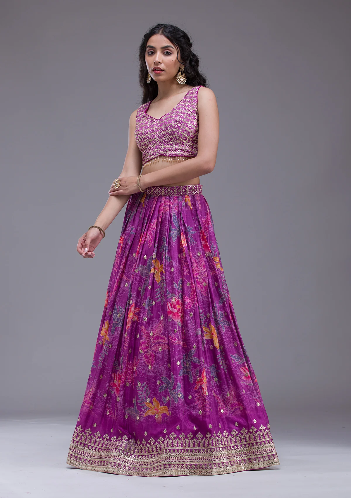 Wine Sequins Georgette Readymade Lehenga - Image 4