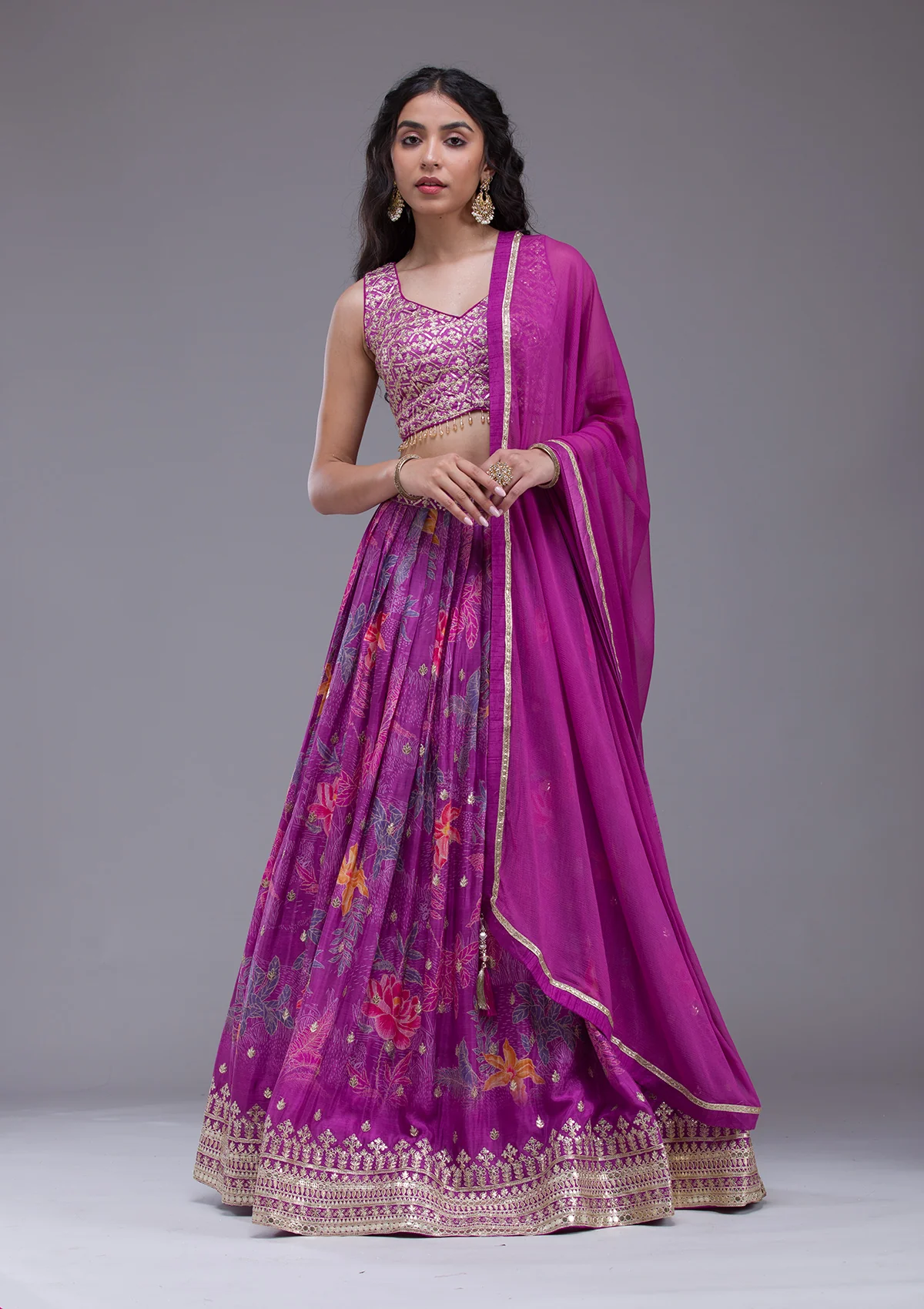 Wine Sequins Georgette Readymade Lehenga - Image 7