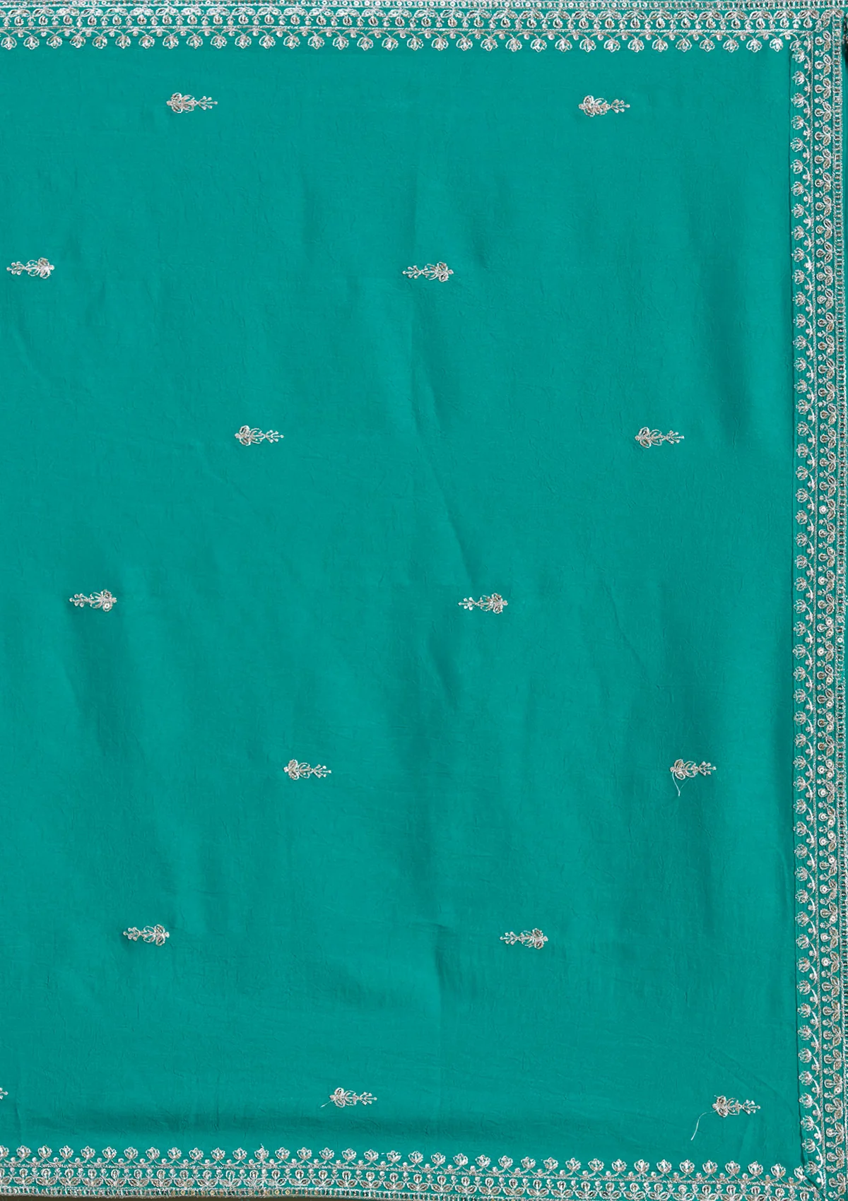 Sea Green Zariwork (Silver) Soft Raw Silk Readymade Lehenga - Image 10