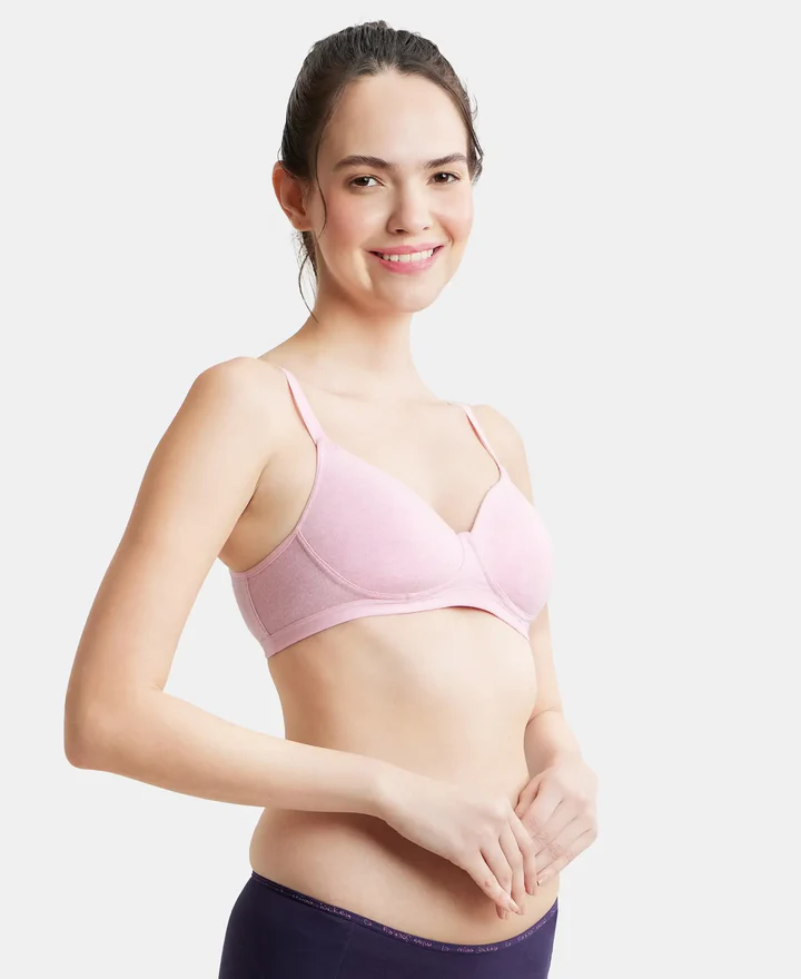Pink Lady Melange Wire free Padded Super Combed Cotton Elastane Stretch Full Coverage Bra - Image 3