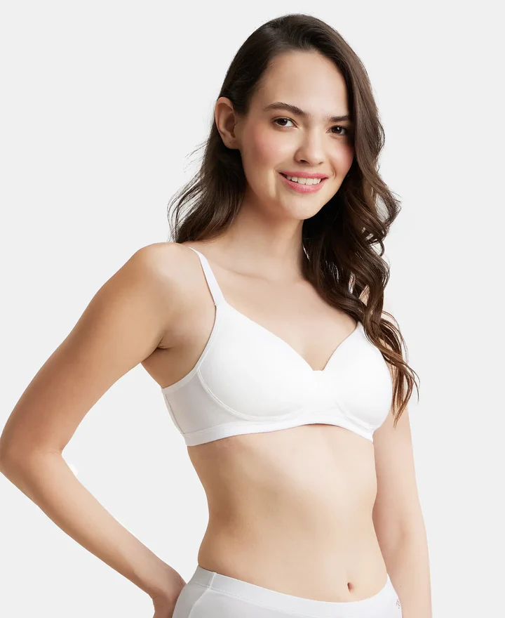 White Wire free Padded Super Combed Cotton Elastane Stretch Full Coverage Bra - Image 2