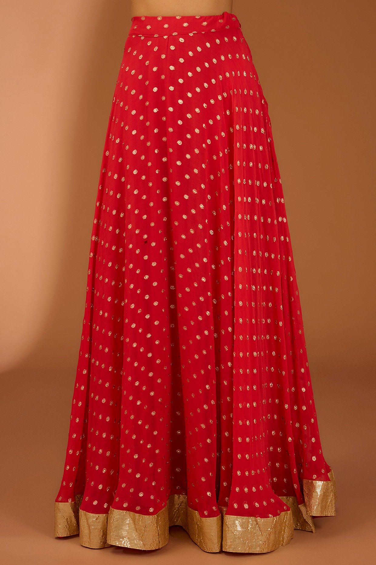 Red Georgette Lace Work Lehenga Set - Image 4