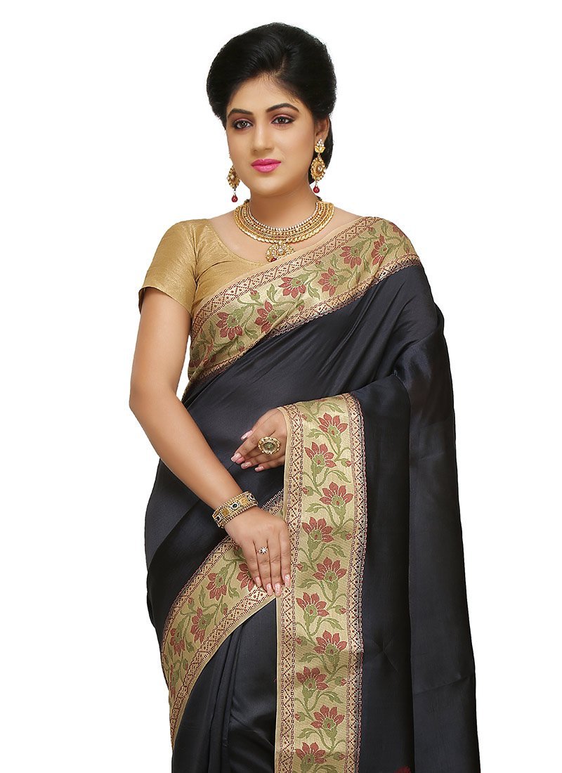 Black Pure Silk Saree Festive Wear - Image 2