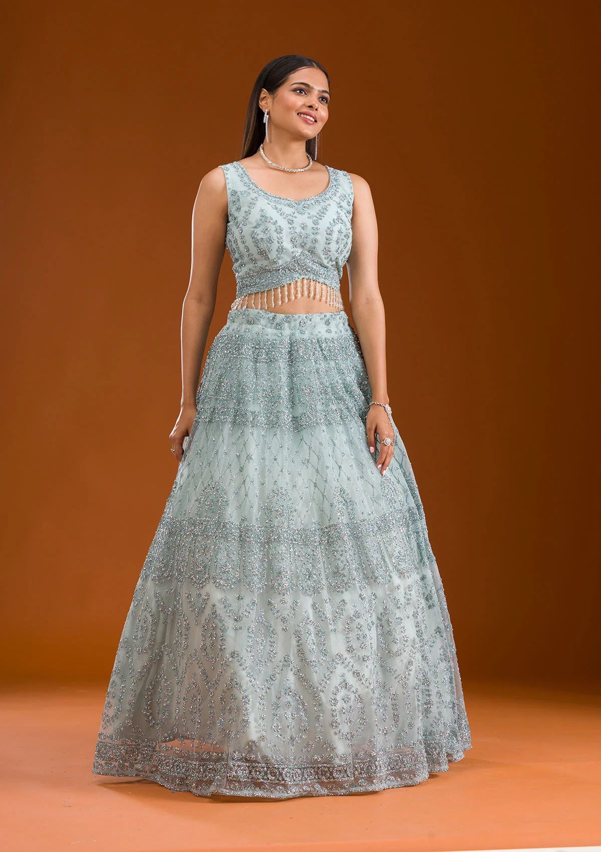Stonework Net Readymade Lehenga - Image 5